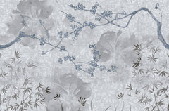 Tapet Zen Oriental cu peisaj de natura abstracta asiatica - BLUEISH GREY CHINOISERIE