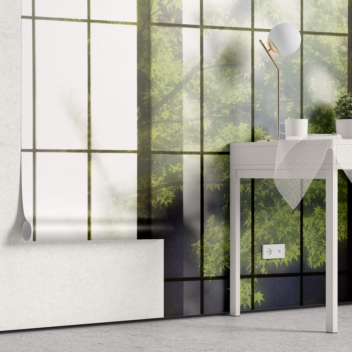 Tapet Zen Oriental cu usi shoji si vegetatie - SHOJI WALL