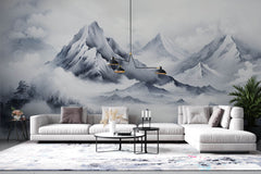 Tapet Zen Oriental cu munti inalti inzapeziti si ceata - WINTER PEAKS