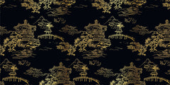 Tapet Zen Oriental cu temple chinezesti aurii pe un fundal negru - GOLDEN TEMPLE