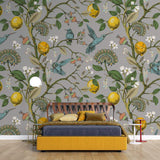 Tapet Zen Oriental cu lamai inflorit si pasari colorate - HUMMINGBIRD LEMON TREE