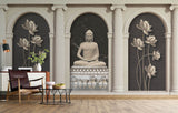 Tapet Zen Oriental cu coloane si statueta lui Buddha - STONE ARCHES BUDDHA