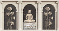 Tapet Zen Oriental cu coloane si statueta lui Buddha - STONE ARCHES BUDDHA