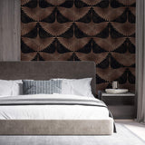 Tapet Zen Oriental cu pasari orientale in nuante maronii - BRASSY EGRETE PATTERN