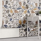 Tapet Zen Oriental cu frunze texturate in nuante de galben albastru si gri - AUTUMN MARBLE LEAVES