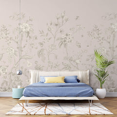 Tapet Zen Oriental cu gradina inflorita in stil chinoiserie in nuante de roz pal - LIGHT PINK CHINOISERIE