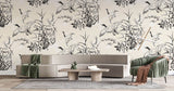 Tapet Zen Oriental cu bambusi si pasari zburatoare in stil de ilustratie - INK ART BIRDS