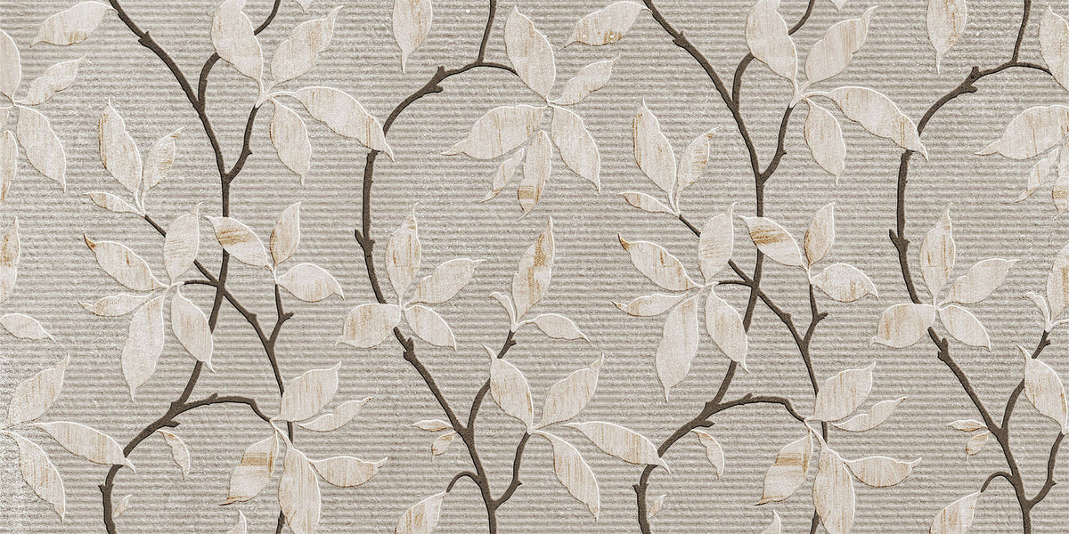 Tapet Zen Oriental cu flori orientale embosate in nuante de gri si crem - CERAMIC ORIENTAL FLOWERS