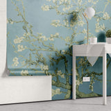 Tapet Zen Oriental cu copac inflorit pictat cu fundal albastru - BLUE TREE ORIENTAL