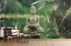 Tapet Zen Oriental cu peisaj natural si statueta lui Buddha - LAKE BUDDHA