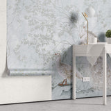 Tapet Zen Oriental cu pauni albi intr-un fundal verde menta - MINTY WHITE PEACOCKS