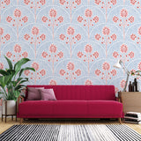 Tapet Zen Oriental cu model abstract floral in nuante de rosu si albastru - ARCOS CORAL