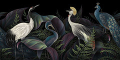 Tapet Zen Oriental cu cocori pauni si vegetatie intunecata - ORIENTAL BIRDS NIGHT