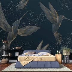 Tapet Zen Oriental cu pasarea colibri in stil abstract - ABSTRACT HUMMING BIRDS