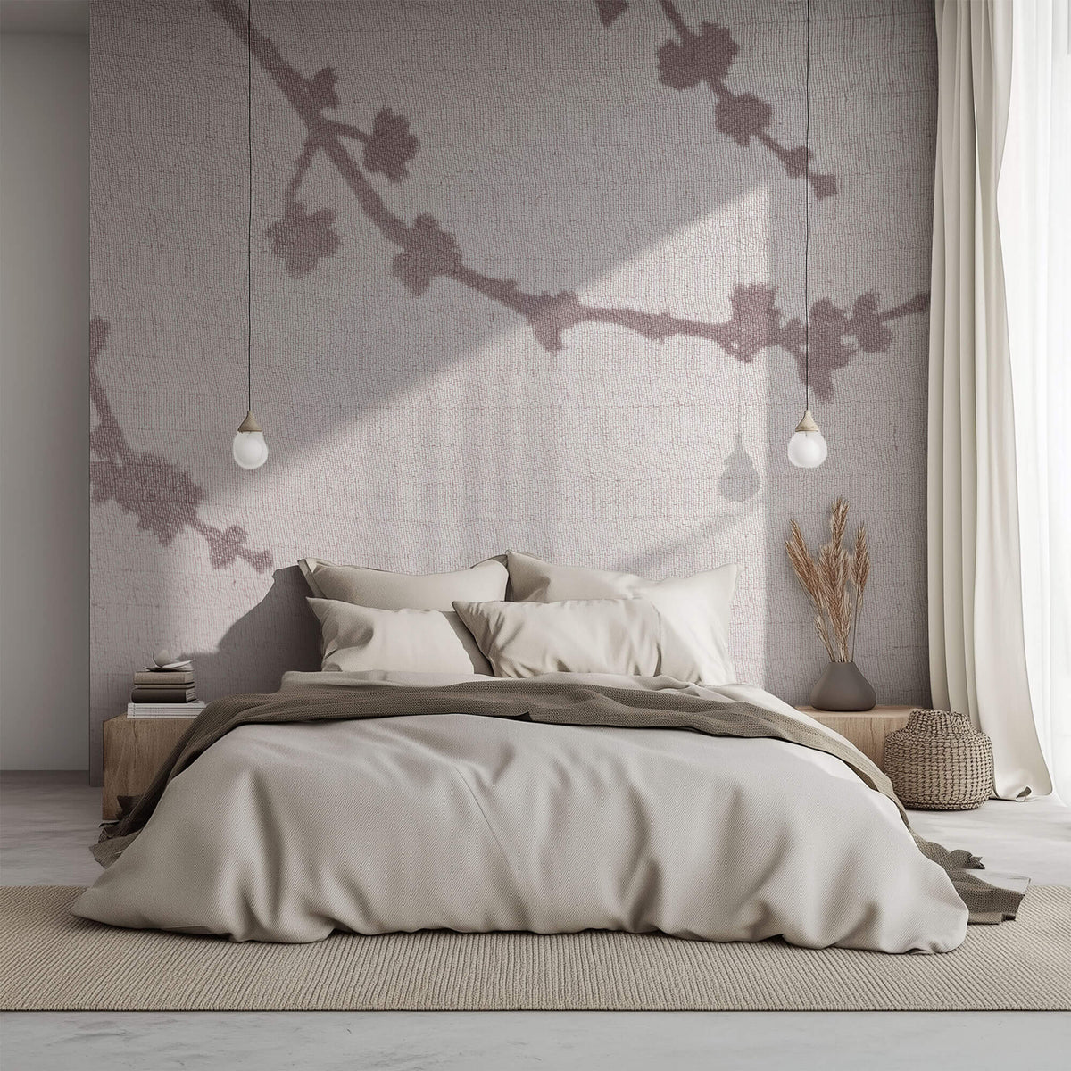 Tapet Zen Oriental cu umbre de cires pe material textil - LINEN SHADOWS