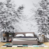 Tapet Zen Oriental cu bambusi negri inalti - BLACK INK BAMBOO