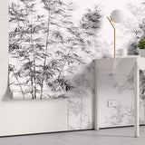 Tapet Zen Oriental cu bambusi negri inalti - BLACK INK BAMBOO