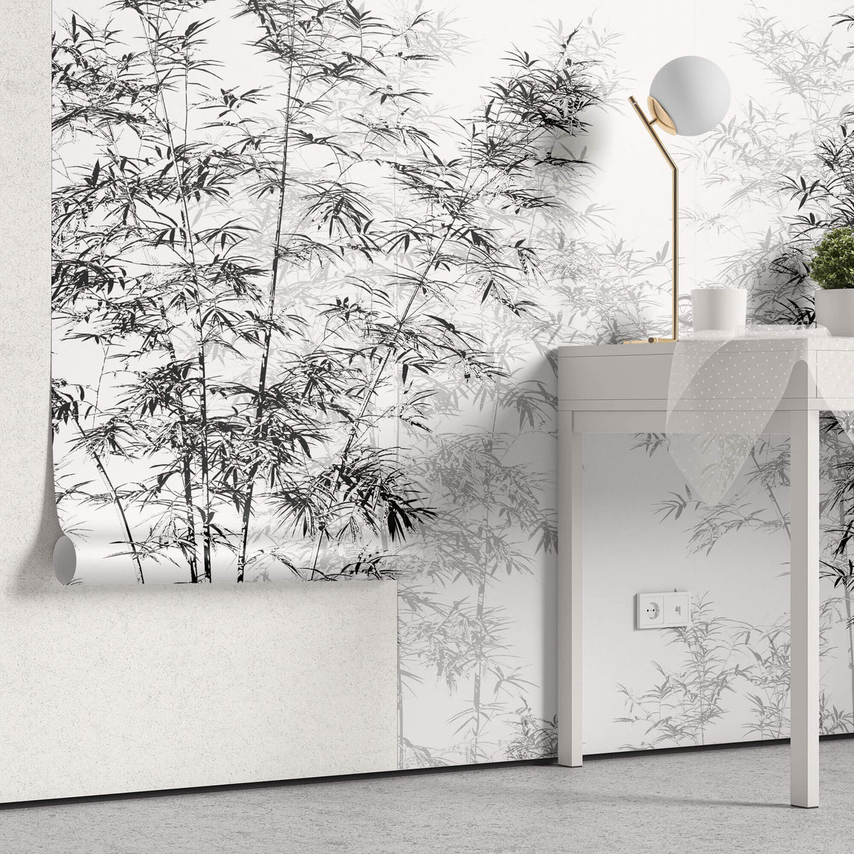Tapet Zen Oriental cu bambusi negri inalti - BLACK INK BAMBOO
