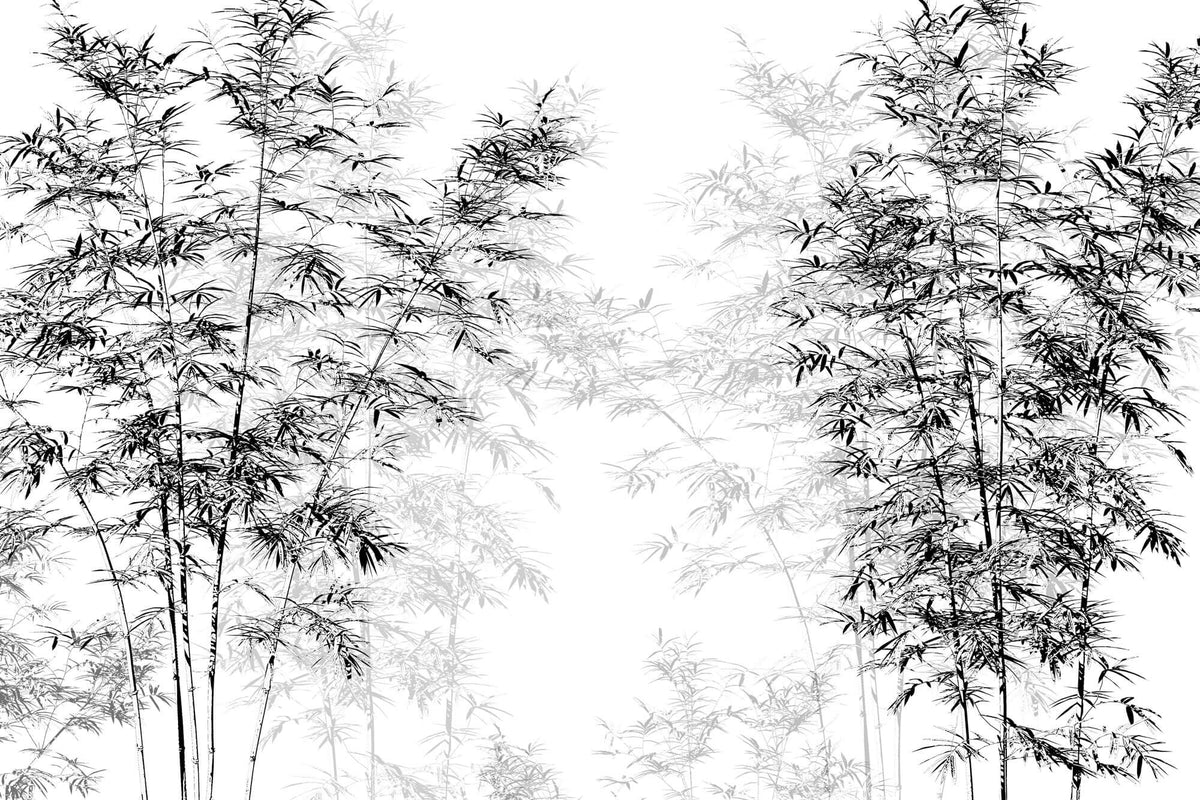 Tapet Zen Oriental cu bambusi negri inalti - BLACK INK BAMBOO