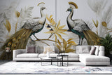 Tapet Zen Oriental cu pauni imperiali aurii - GOLDEN PEACOCKS