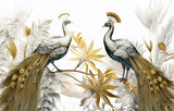 Tapet Zen Oriental cu pauni imperiali aurii - GOLDEN PEACOCKS