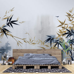 Tapet Zen Oriental cu bambusi albastri si bej - SERENE BAMBOO