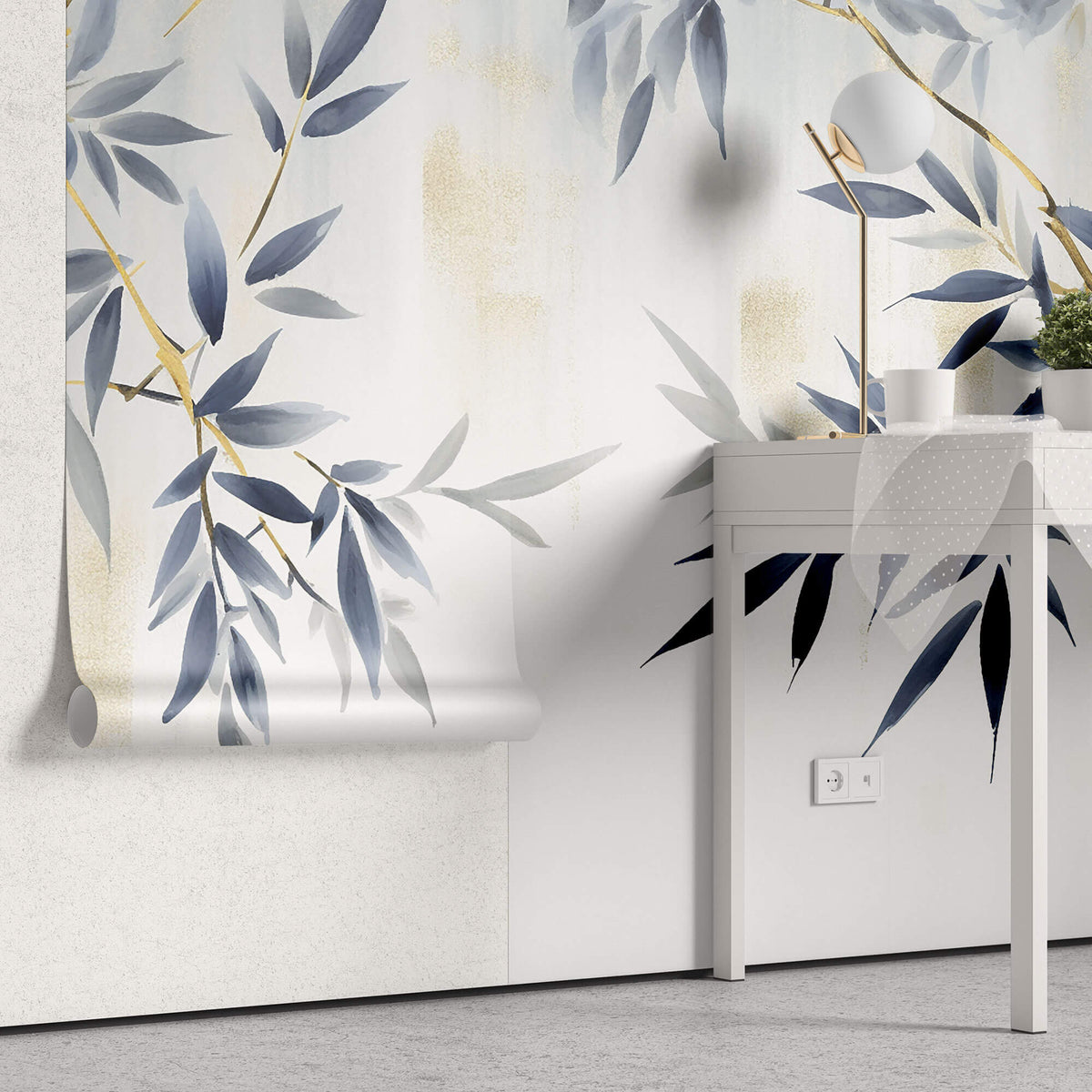 Tapet Zen Oriental cu bambus albastru - GOLD BRANCH BAMBOO