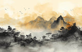 Tapet Zen Oriental cu peisaj montan aflat la apus - SERENE AFTERNOON