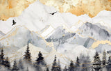 Tapet Zen Oriental cu munti cu insertii aurii - GOLDEN SKY MOUNTAINS