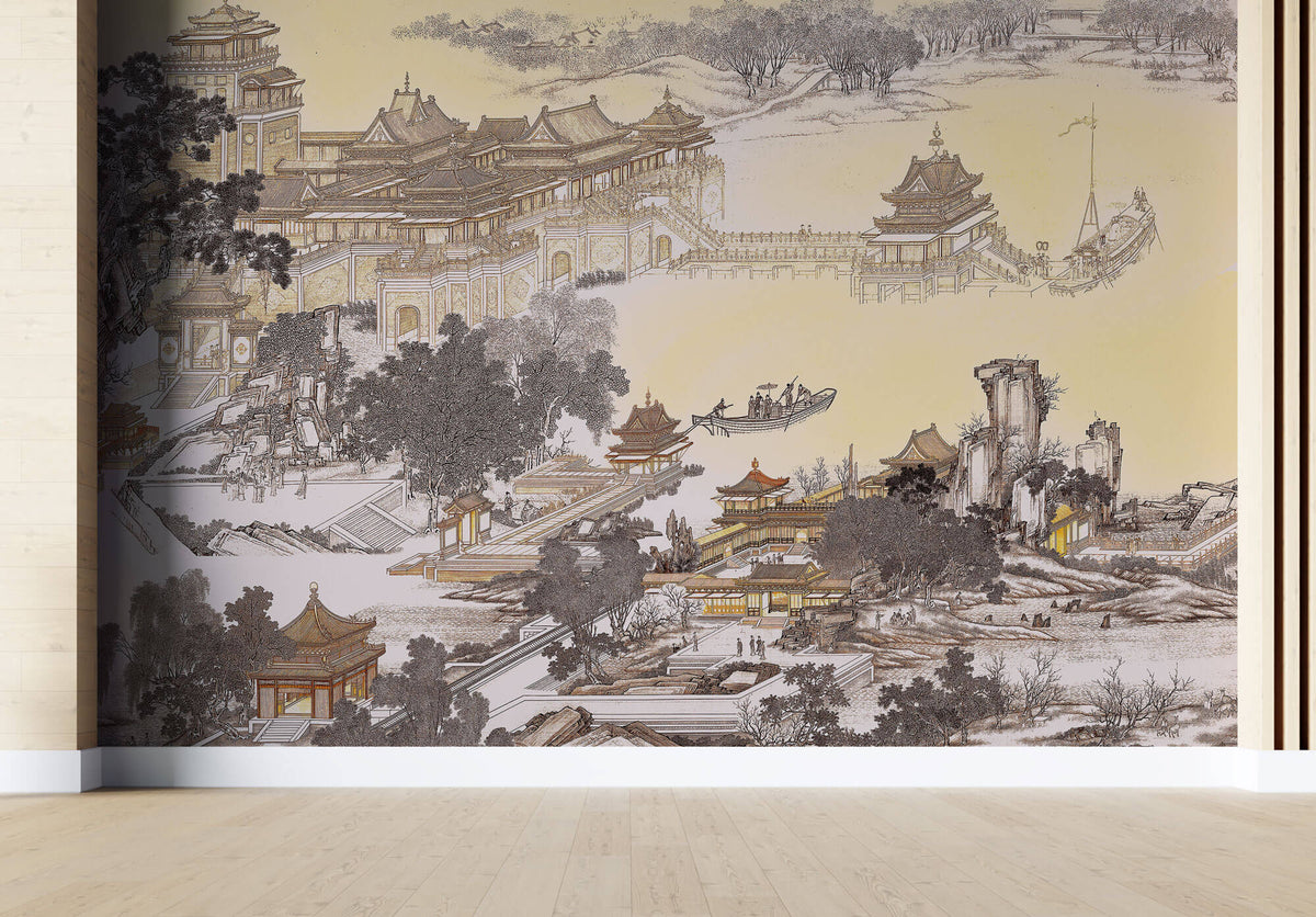 Tapet Zen Oriental cu asezare chinezeasca traditionala - CHINESE ANCIENT VILLAGE
