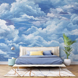 Tapet Zen Oriental cu nori albi pe cerul albastru - SERENE CLOUDS