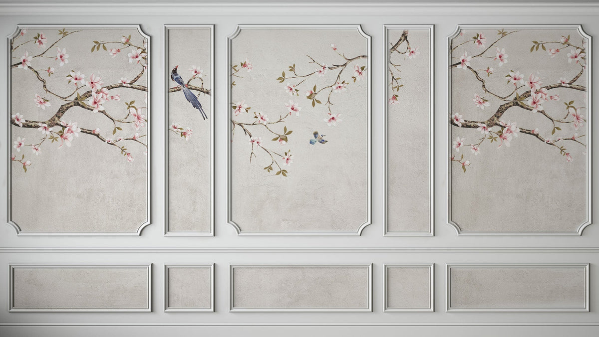 Tapet Zen Oriental cu elemente decorative de perete intr-un peisaj asiatic - CHINOISERIE WALL PANNELS