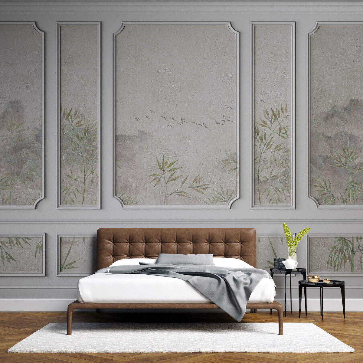 Tapet Zen Oriental cu rame decorative si vedetatie de bambus - BAMBOO BOISERIE