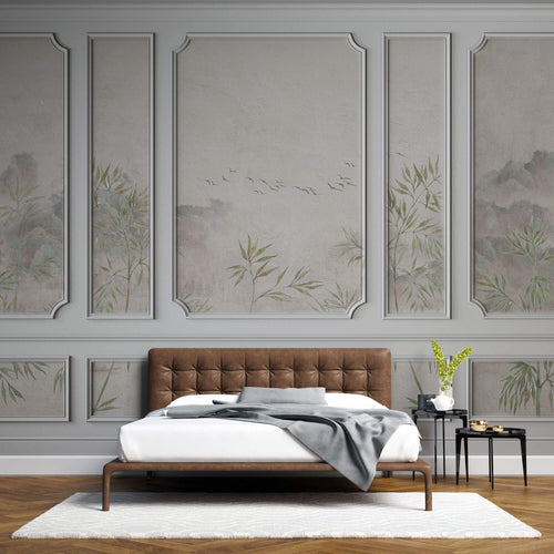 Tapet Zen Oriental cu rame decorative si vedetatie de bambus - BAMBOO BOISERIE