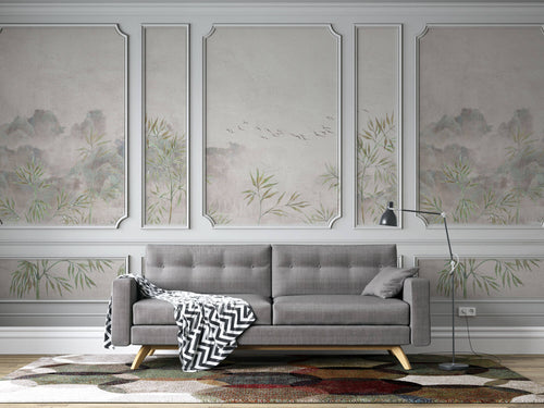Tapet Zen Oriental cu rame decorative si vedetatie de bambus - BAMBOO BOISERIE