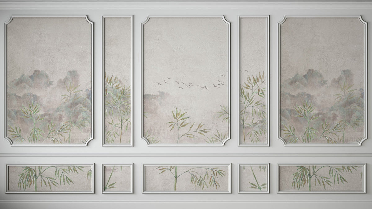 Tapet Zen Oriental cu rame decorative si vedetatie de bambus - BAMBOO BOISERIE