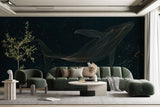 Tapet Zen Oriental cu balena asiatica intr-o ilustratie abstracta - ASIAN NIGHT WHALE