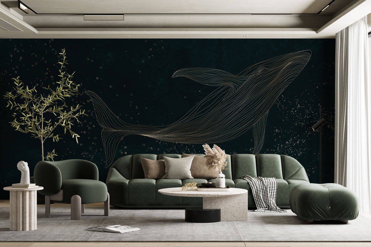 Tapet Zen Oriental cu balena asiatica intr-o ilustratie abstracta - ASIAN NIGHT WHALE