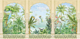 Tapet Zen Oriental cu coloane indiene si priveliste de gradina inflorita - JUNGLE STONE COLUMNS