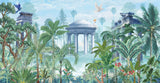 Tapet Zen Oriental cu ruine de piatra si vegetatie cu pasari exotice - BLUE MUGHAL PAVILION