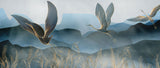 Tapet Zen Oriental cu egrete ilustrate in stil abstract pe un fundal in nuante de albastru - GOLDEN LINE CRANES
