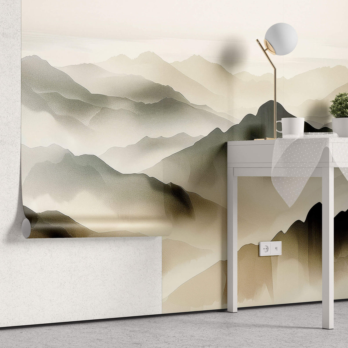 Tapet Zen Oriental cu munti pictati cu textura 2 - WATERCOLOR ZEN MOUNTAINS II