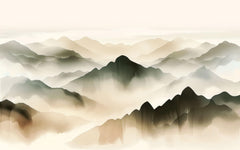 Tapet Zen Oriental cu munti pictati cu textura 2 - WATERCOLOR ZEN MOUNTAINS II