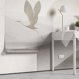 Tapet Zen Oriental cu egrete ilustrate in stil abstract pe un fundal in nuante de gri - HEAVEN CRANES