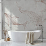 Tapet Zen Oriental cu balena asiatica ilustrata - GENTLE DANCING WHALES