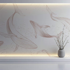 Tapet Zen Oriental cu balena asiatica ilustrata - GENTLE DANCING WHALES