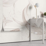 Tapet Zen Oriental cu balena asiatica ilustrata - GENTLE DANCING WHALES
