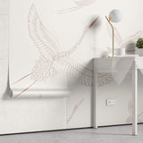 Tapet Zen Oriental cu egrete ilustrate - FLYING CRANES PATERN