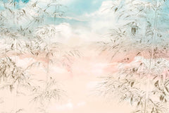 Tapet Zen Oriental cu bambusi abstracti pe un fundal rozaliu - PASTEL BAMBOO
