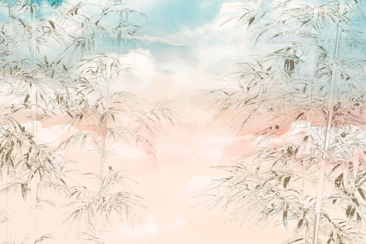 Tapet Zen Oriental cu bambusi abstracti pe un fundal rozaliu - PASTEL BAMBOO